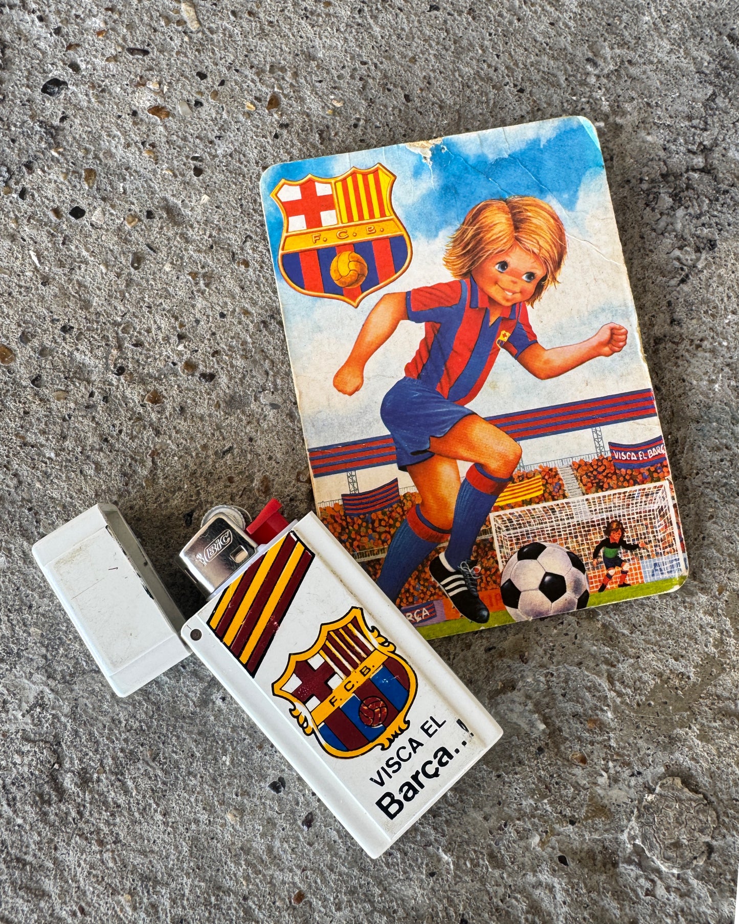 Vintage 80s Real Madrid Lighter Case and Cartoon Card