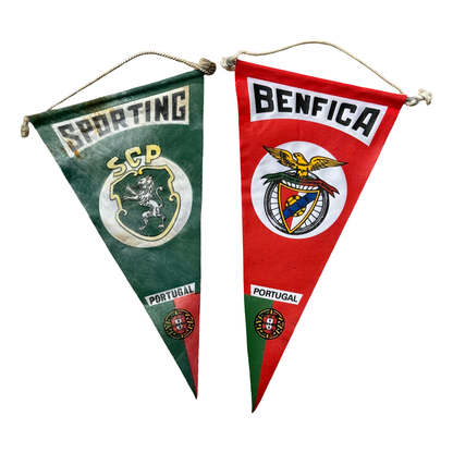 Vintage 70 & 80s Sporting Lisbon and Benfica Wall Pennants