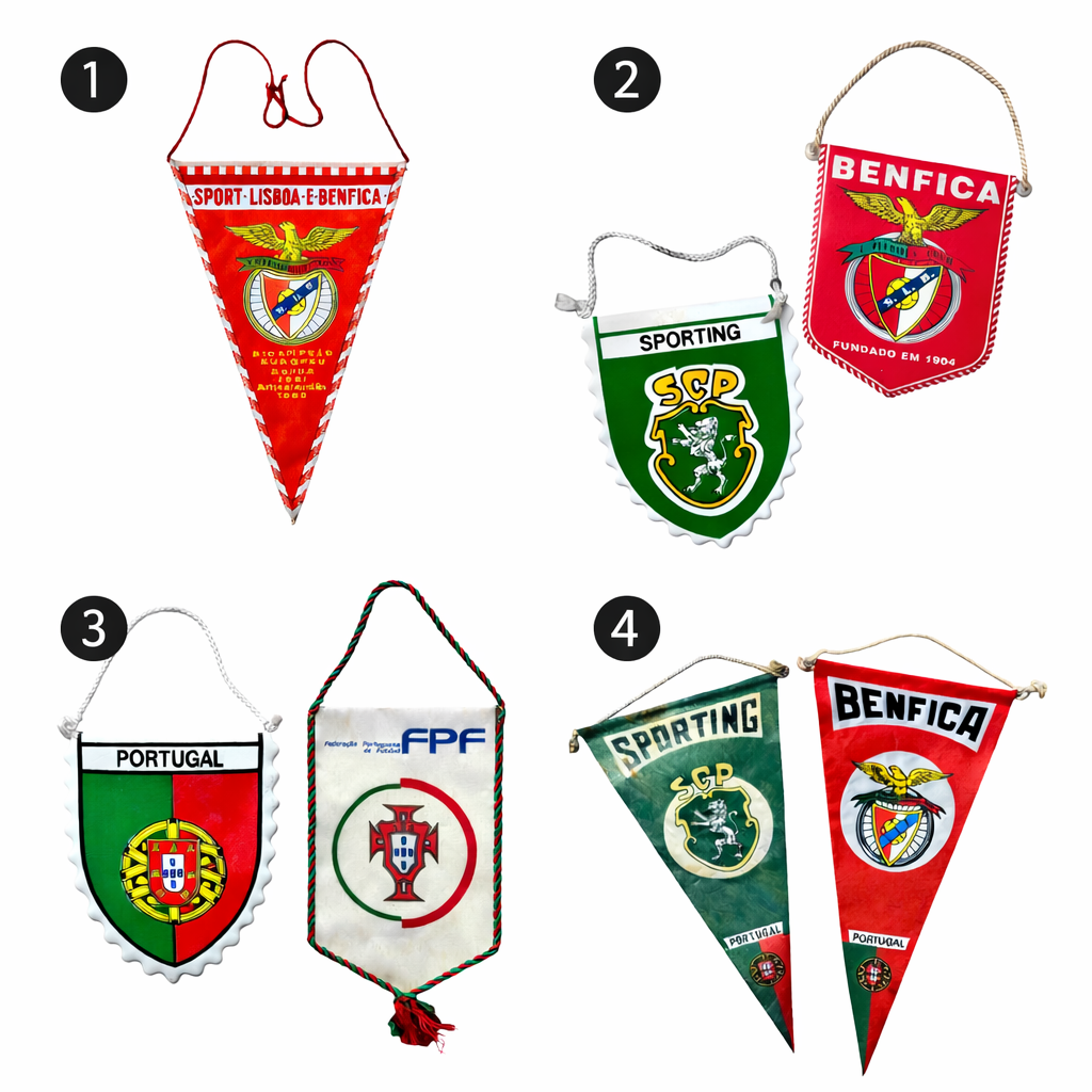 Vintage 70 & 80s Sporting Lisbon and Benfica Wall Pennants